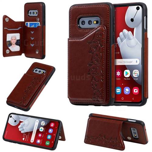 Yikatu Luxury Cute Cats Multifunction Magnetic Card Slots Stand Leather Back Cover for Samsung Galaxy S10e (5.8 inch) - Brown
