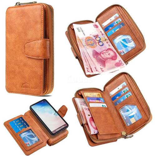 Binfen Color Retro Buckle Zipper Multifunction Leather Phone Wallet for Samsung Galaxy S10e (5.8 inch) - Brown