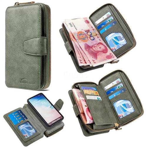 Binfen Color Retro Buckle Zipper Multifunction Leather Phone Wallet for Samsung Galaxy S10e (5.8 inch) - Celadon