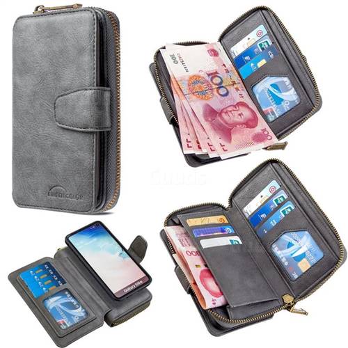 Binfen Color Retro Buckle Zipper Multifunction Leather Phone Wallet for Samsung Galaxy S10e (5.8 inch) - Gray