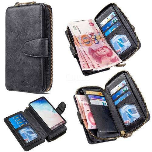 Binfen Color Retro Buckle Zipper Multifunction Leather Phone Wallet for Samsung Galaxy S10e (5.8 inch) - Black