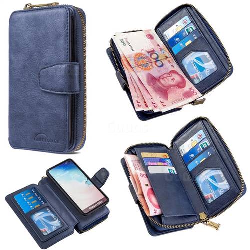 Binfen Color Retro Buckle Zipper Multifunction Leather Phone Wallet for Samsung Galaxy S10e (5.8 inch) - Blue