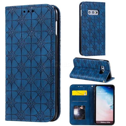 Intricate Embossing Four Leaf Clover Leather Wallet Case for Samsung Galaxy S10e (5.8 inch) - Dark Blue