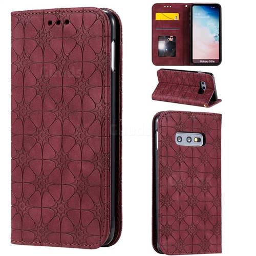 Intricate Embossing Four Leaf Clover Leather Wallet Case for Samsung Galaxy S10e (5.8 inch) - Claret