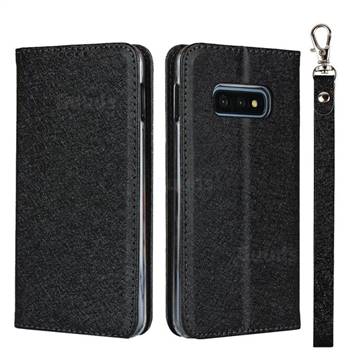 Ultra Slim Magnetic Automatic Suction Silk Lanyard Leather Flip Cover for Samsung Galaxy S10e (5.8 inch) - Black