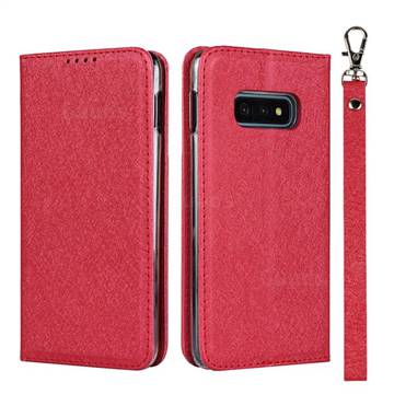 Ultra Slim Magnetic Automatic Suction Silk Lanyard Leather Flip Cover for Samsung Galaxy S10e (5.8 inch) - Red