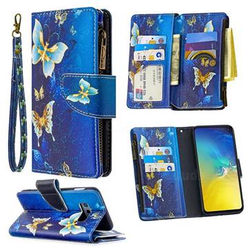 Golden Butterflies Binfen Color BF03 Retro Zipper Leather Wallet Phone Case for Samsung Galaxy S10e (5.8 inch)