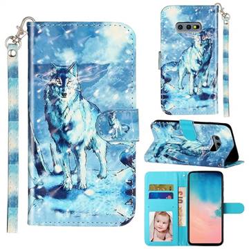 Snow Wolf 3D Leather Phone Holster Wallet Case for Samsung Galaxy S10e (5.8 inch)