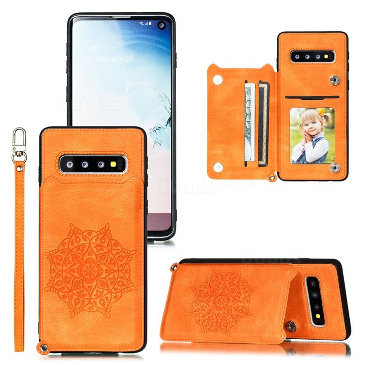 Luxury Mandala Multi-function Magnetic Card Slots Stand Leather Back Cover for Samsung Galaxy S10e (5.8 inch) - Yellow