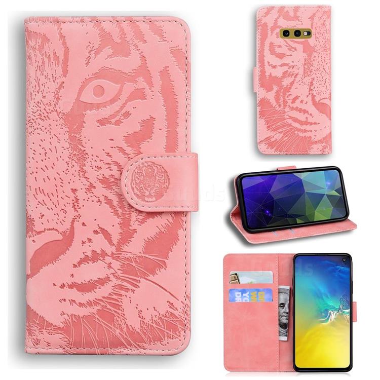Intricate Embossing Tiger Face Leather Wallet Case for Samsung Galaxy S10e (5.8 inch) - Pink