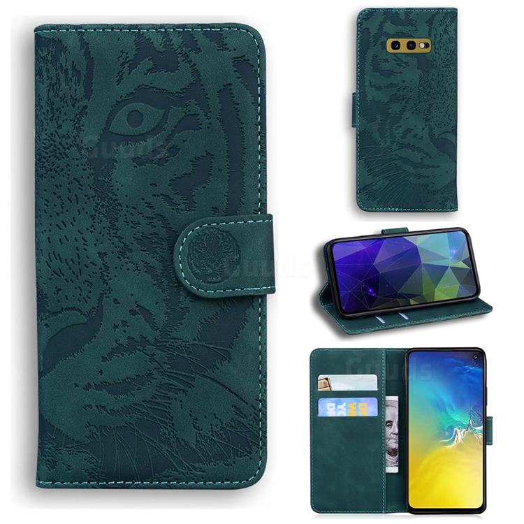 Intricate Embossing Tiger Face Leather Wallet Case for Samsung Galaxy S10e (5.8 inch) - Green