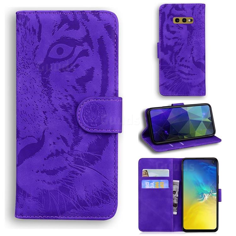 Intricate Embossing Tiger Face Leather Wallet Case for Samsung Galaxy S10e (5.8 inch) - Purple