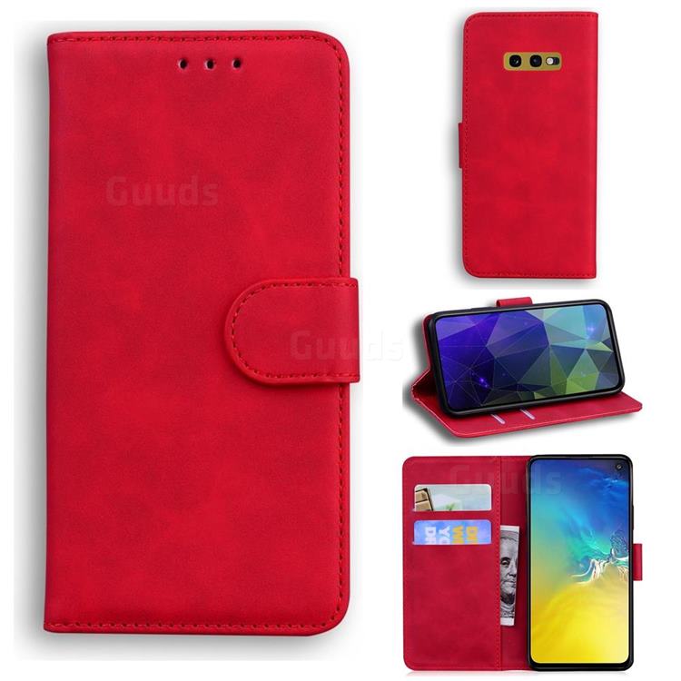 Retro Classic Skin Feel Leather Wallet Phone Case for Samsung Galaxy S10e (5.8 inch) - Red