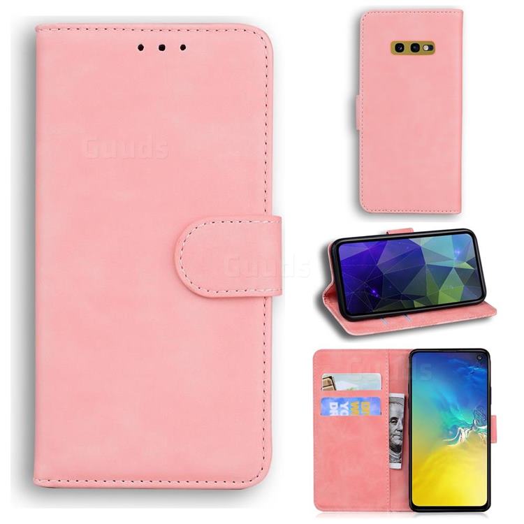 Retro Classic Skin Feel Leather Wallet Phone Case for Samsung Galaxy S10e (5.8 inch) - Pink