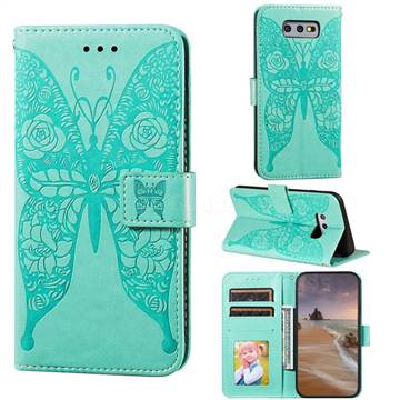 Intricate Embossing Rose Flower Butterfly Leather Wallet Case for Samsung Galaxy S10e (5.8 inch) - Green