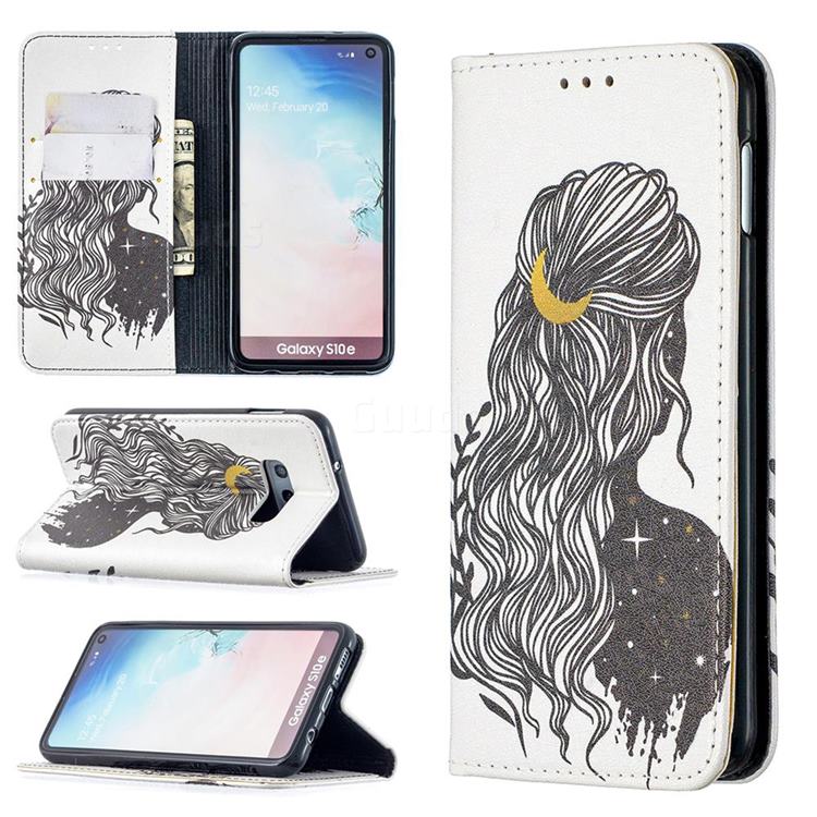 Girl with Long Hair Slim Magnetic Attraction Wallet Flip Cover for Samsung Galaxy S10e (5.8 inch)