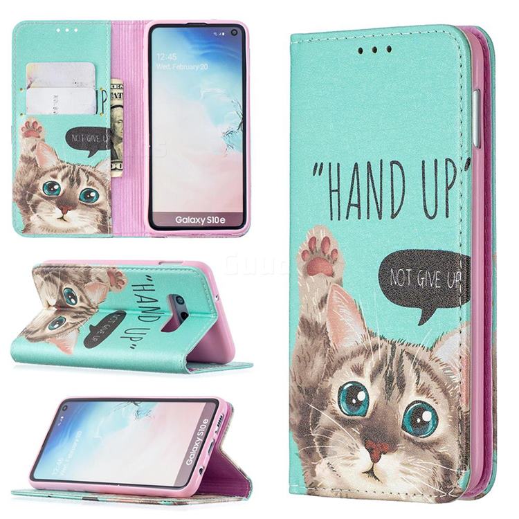 Hand Up Cat Slim Magnetic Attraction Wallet Flip Cover for Samsung Galaxy S10e (5.8 inch)