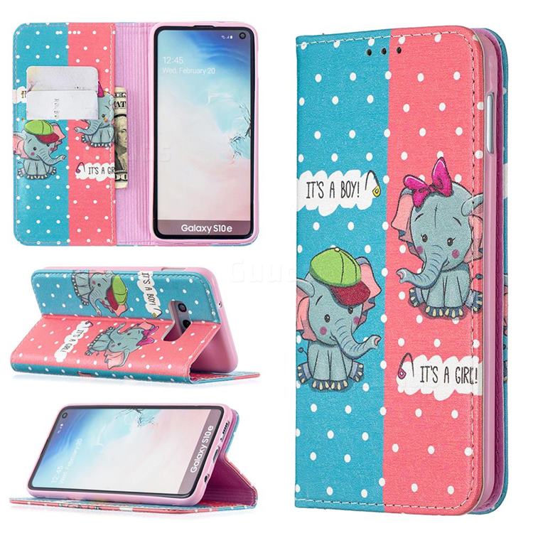 Elephant Boy and Girl Slim Magnetic Attraction Wallet Flip Cover for Samsung Galaxy S10e (5.8 inch)