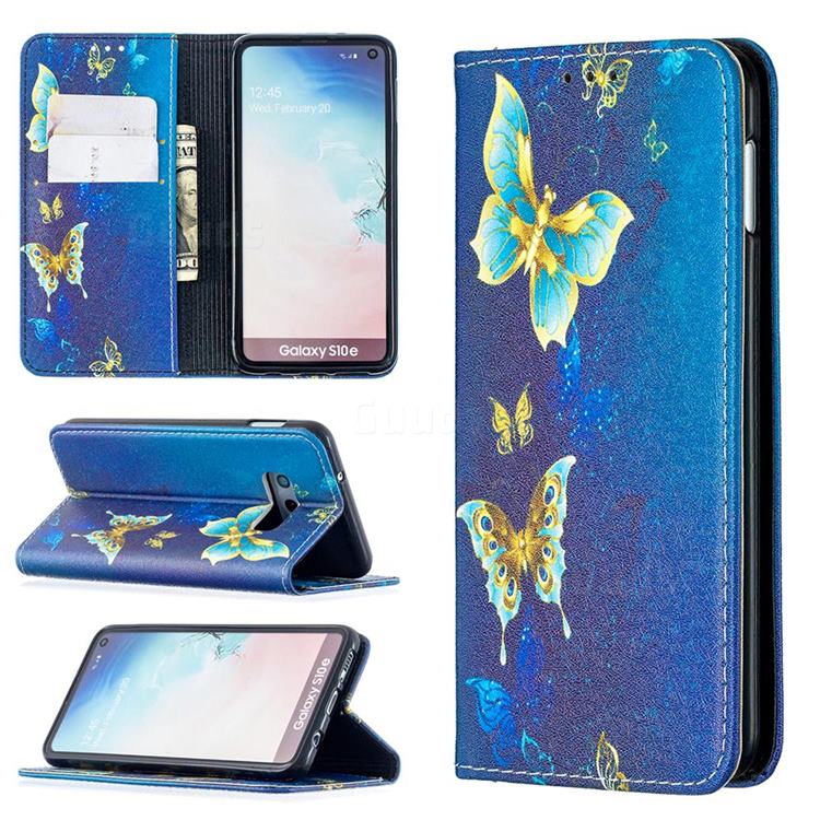 Gold Butterfly Slim Magnetic Attraction Wallet Flip Cover for Samsung Galaxy S10e (5.8 inch)