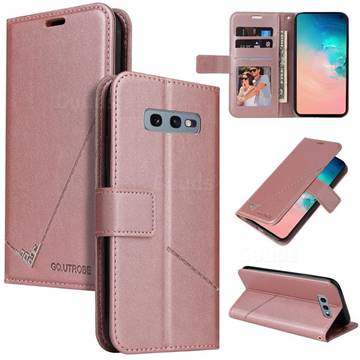 GQ.UTROBE Right Angle Silver Pendant Leather Wallet Phone Case for Samsung Galaxy S10e (5.8 inch) - Rose Gold