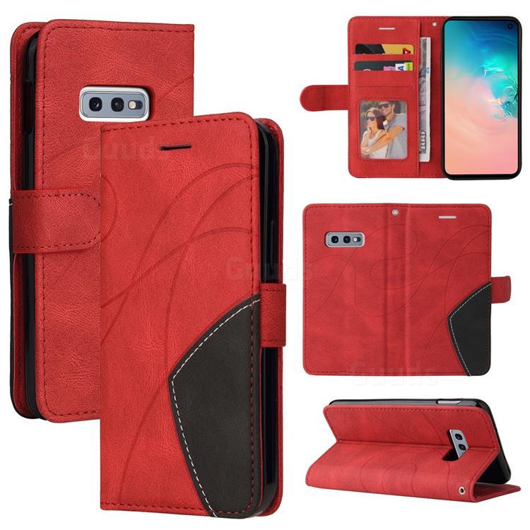 Luxury Two-color Stitching Leather Wallet Case Cover for Samsung Galaxy S10e (5.8 inch) - Red