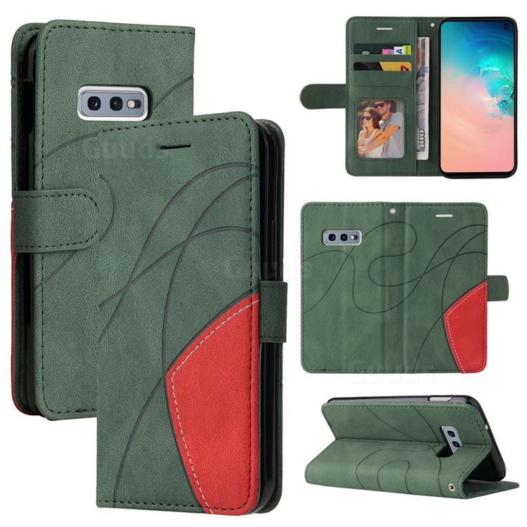 Luxury Two-color Stitching Leather Wallet Case Cover for Samsung Galaxy S10e (5.8 inch) - Green