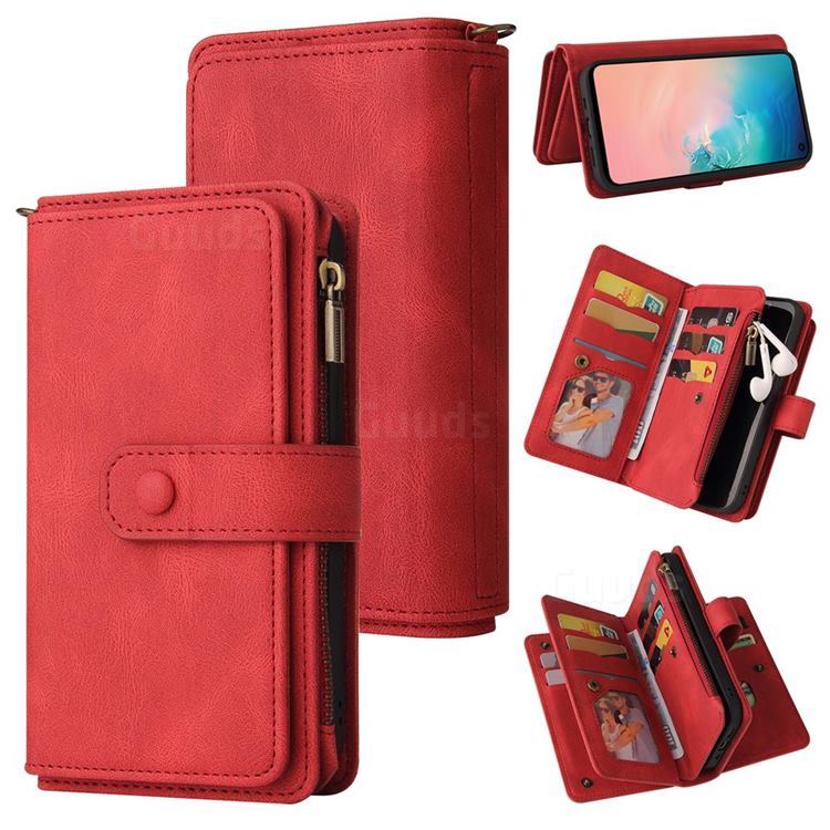 Luxury Multi-functional Zipper Wallet Leather Phone Case Cover for Samsung Galaxy S10e (5.8 inch) - Red