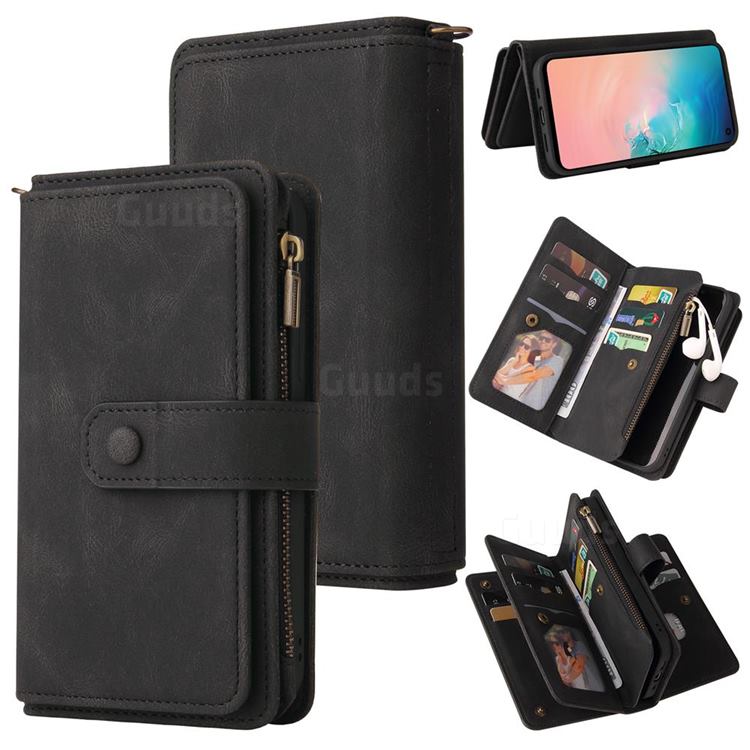 Luxury Multi-functional Zipper Wallet Leather Phone Case Cover for Samsung Galaxy S10e (5.8 inch) - Black