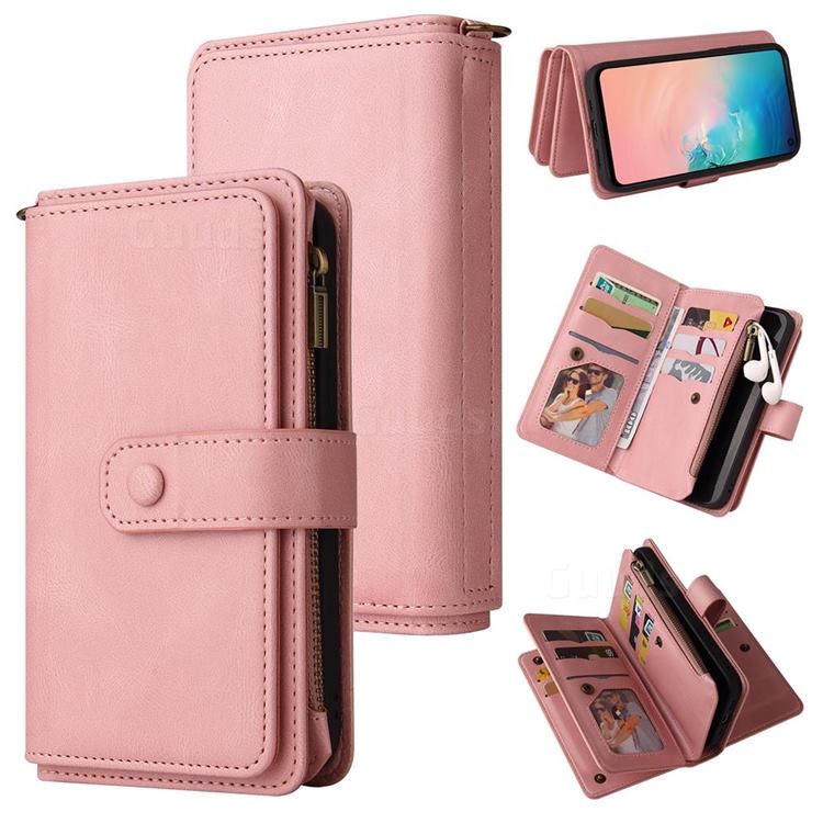 Luxury Multi-functional Zipper Wallet Leather Phone Case Cover for Samsung Galaxy S10e (5.8 inch) - Pink