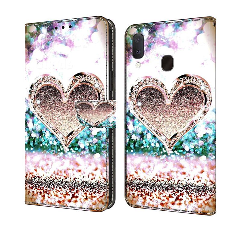 Pink Diamond Heart Crystal PU Leather Protective Wallet Case Cover for Samsung Galaxy S10e (5.8 inch)
