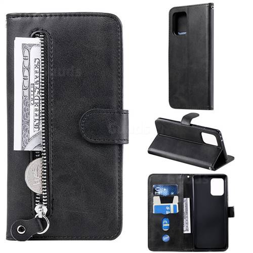 Retro Luxury Zipper Leather Phone Wallet Case for Samsung Galaxy S10 Lite(6.7 inch) - Black