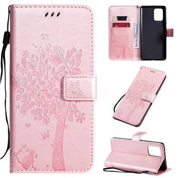 Embossing Butterfly Tree Leather Wallet Case for Samsung Galaxy S10 Lite(6.7 inch) - Rose Pink