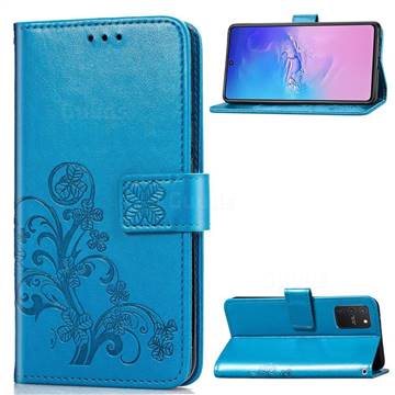Embossing Imprint Four-Leaf Clover Leather Wallet Case for Samsung Galaxy S10 Lite(6.7 inch) - Blue