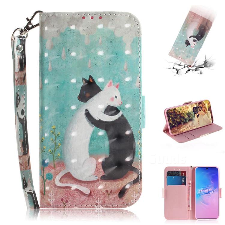 Black and White Cat 3D Painted Leather Wallet Phone Case for Samsung Galaxy S10 Lite(6.7 inch)