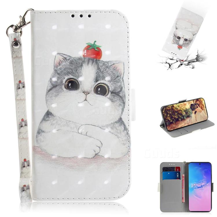 Cute Tomato Cat 3D Painted Leather Wallet Phone Case for Samsung Galaxy S10 Lite(6.7 inch)