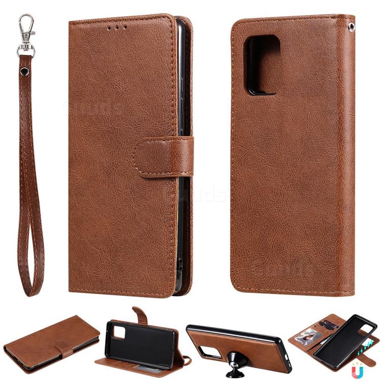 Retro Greek Detachable Magnetic PU Leather Wallet Phone Case for Samsung Galaxy S10 Lite(6.7 inch) - Brown