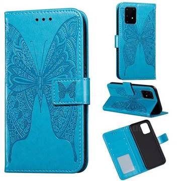 Intricate Embossing Vivid Butterfly Leather Wallet Case for Samsung Galaxy S10 Lite(6.7 inch) - Blue