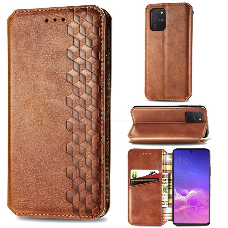 Ultra Slim Fashion Business Card Magnetic Automatic Suction Leather Flip Cover for Samsung Galaxy S10 Lite(6.7 inch) - Brown