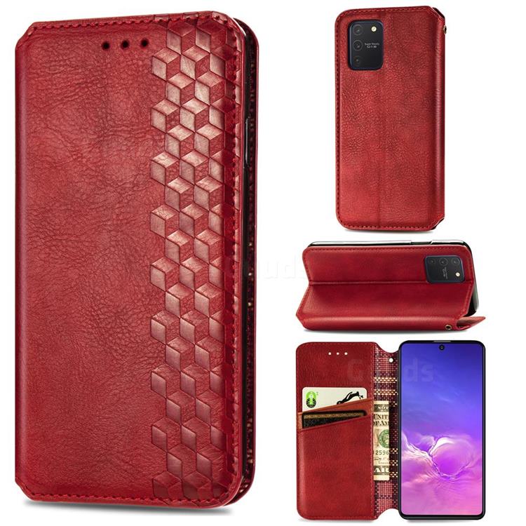 Ultra Slim Fashion Business Card Magnetic Automatic Suction Leather Flip Cover for Samsung Galaxy S10 Lite(6.7 inch) - Red