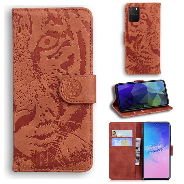 Intricate Embossing Tiger Face Leather Wallet Case for Samsung Galaxy S10 Lite(6.7 inch) - Brown