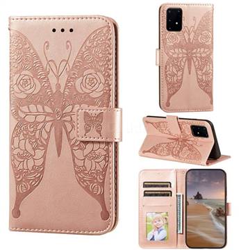 Intricate Embossing Rose Flower Butterfly Leather Wallet Case for Samsung Galaxy S10 Lite(6.7 inch) - Rose Gold