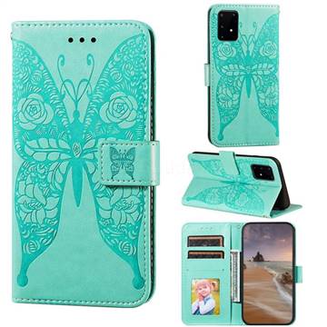 Intricate Embossing Rose Flower Butterfly Leather Wallet Case for Samsung Galaxy S10 Lite(6.7 inch) - Green