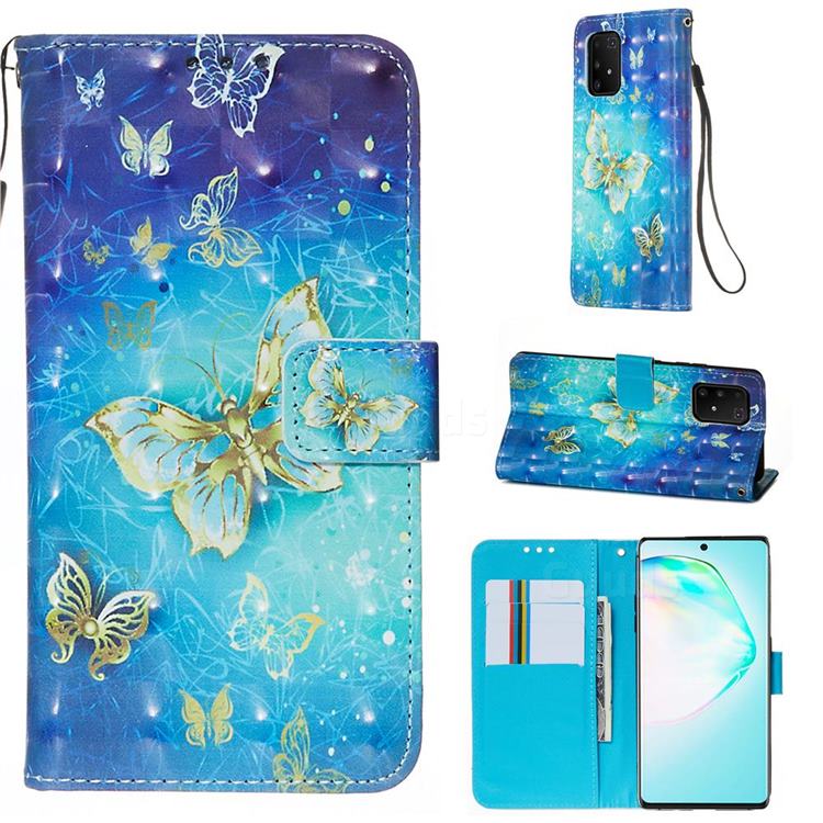 Gold Butterfly 3D Painted Leather Wallet Case for Samsung Galaxy S10 Lite(6.7 inch)