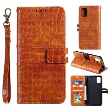 Luxury Crocodile Magnetic Leather Wallet Phone Case for Samsung Galaxy S10 Lite(6.7 inch) - Brown