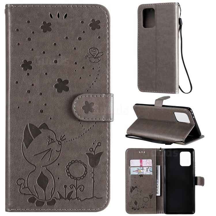 Embossing Bee and Cat Leather Wallet Case for Samsung Galaxy S10 Lite(6.7 inch) - Gray