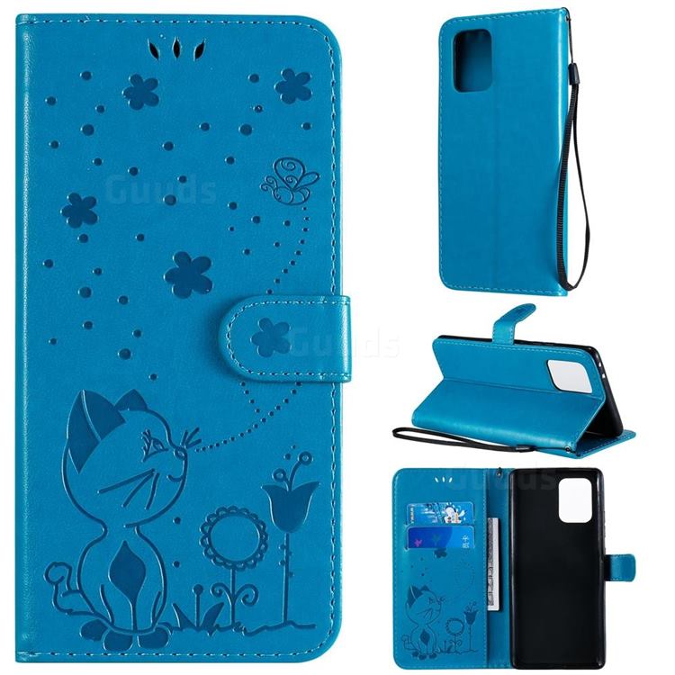 Embossing Bee and Cat Leather Wallet Case for Samsung Galaxy S10 Lite(6.7 inch) - Blue