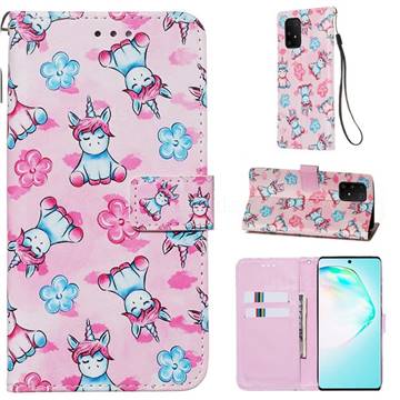 Unicorn and Flowers Matte Leather Wallet Phone Case for Samsung Galaxy S10 Lite(6.7 inch)