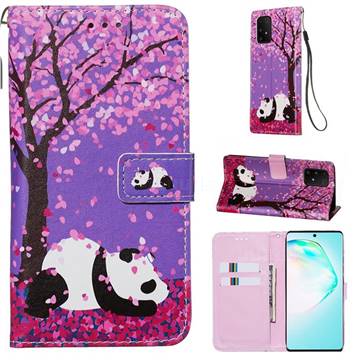 Cherry Blossom Panda Matte Leather Wallet Phone Case for Samsung Galaxy S10 Lite(6.7 inch)