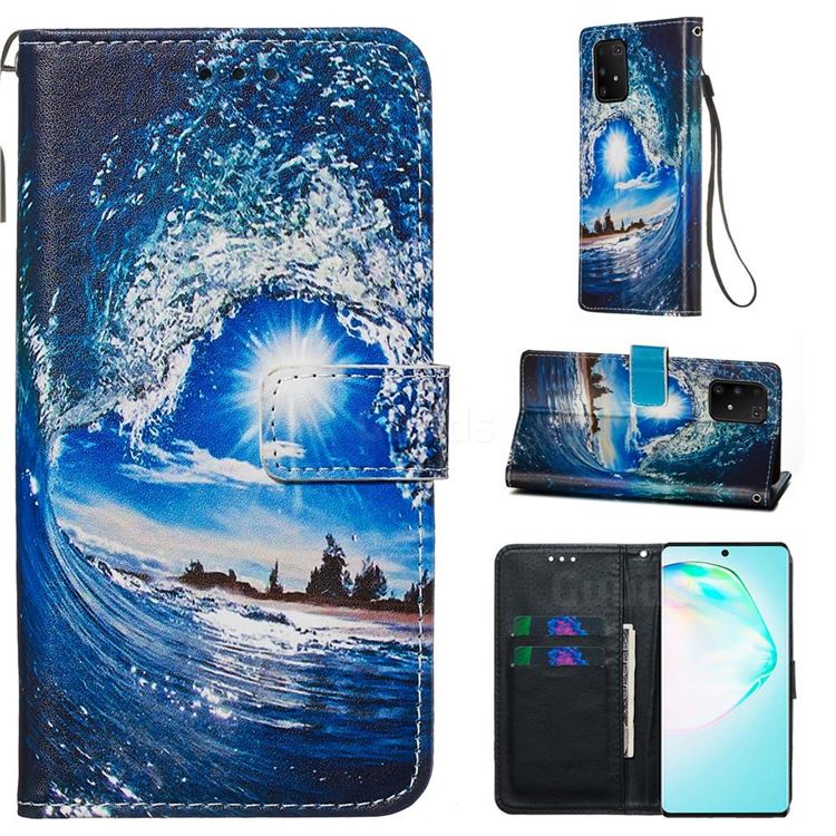 Waves and Sun Matte Leather Wallet Phone Case for Samsung Galaxy S10 Lite(6.7 inch)