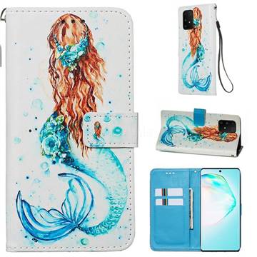 Mermaid Matte Leather Wallet Phone Case for Samsung Galaxy S10 Lite(6.7 inch)